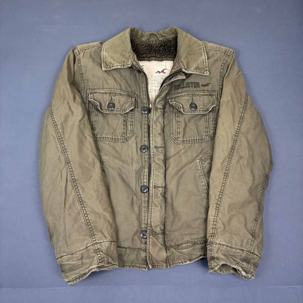Vintage Hollister Military Sherpa Lined Jacket Men's Size Large Olive Green
